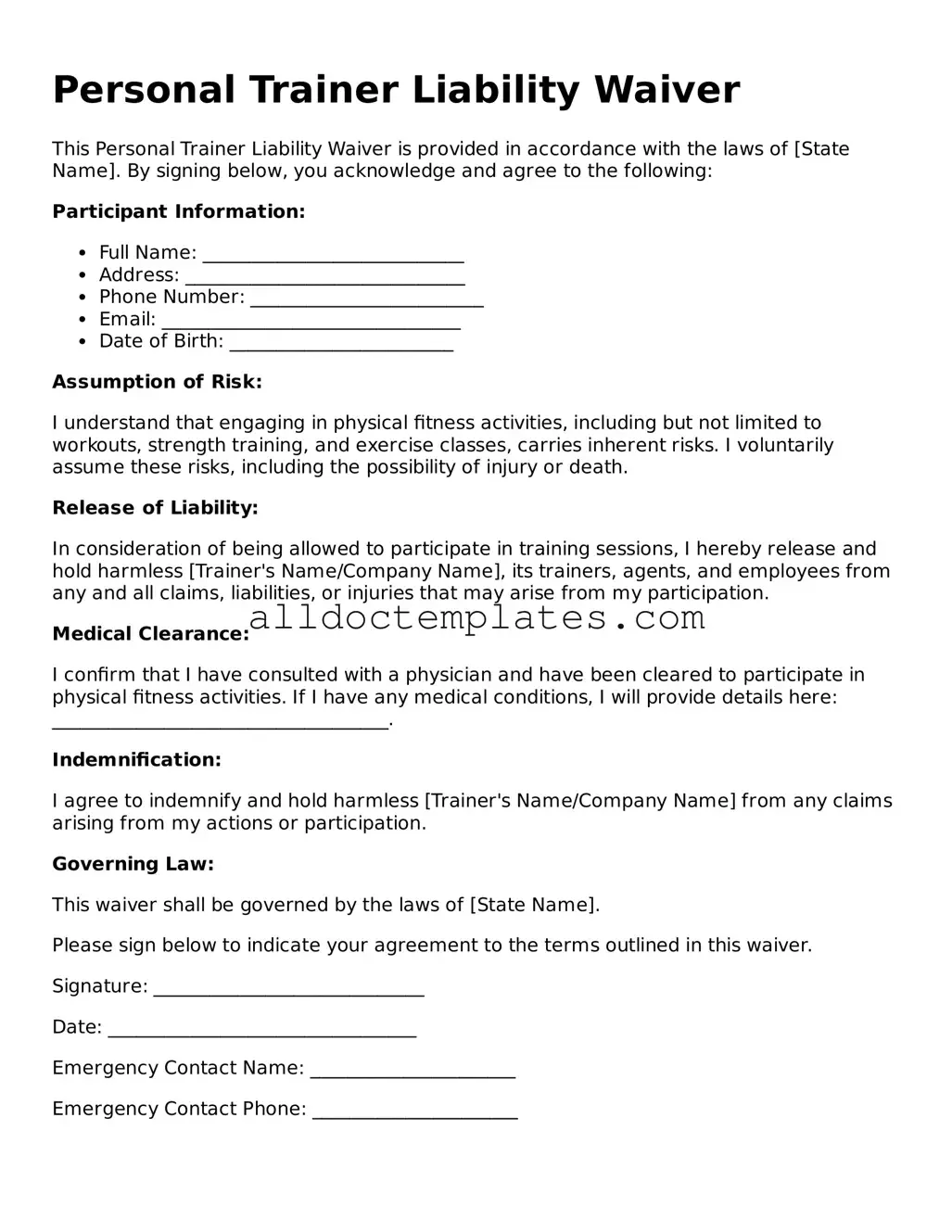 Valid Personal Trainer Liability Waiver Template