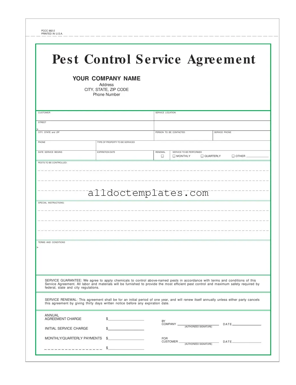Fill in a Valid Pest Control Contract Form