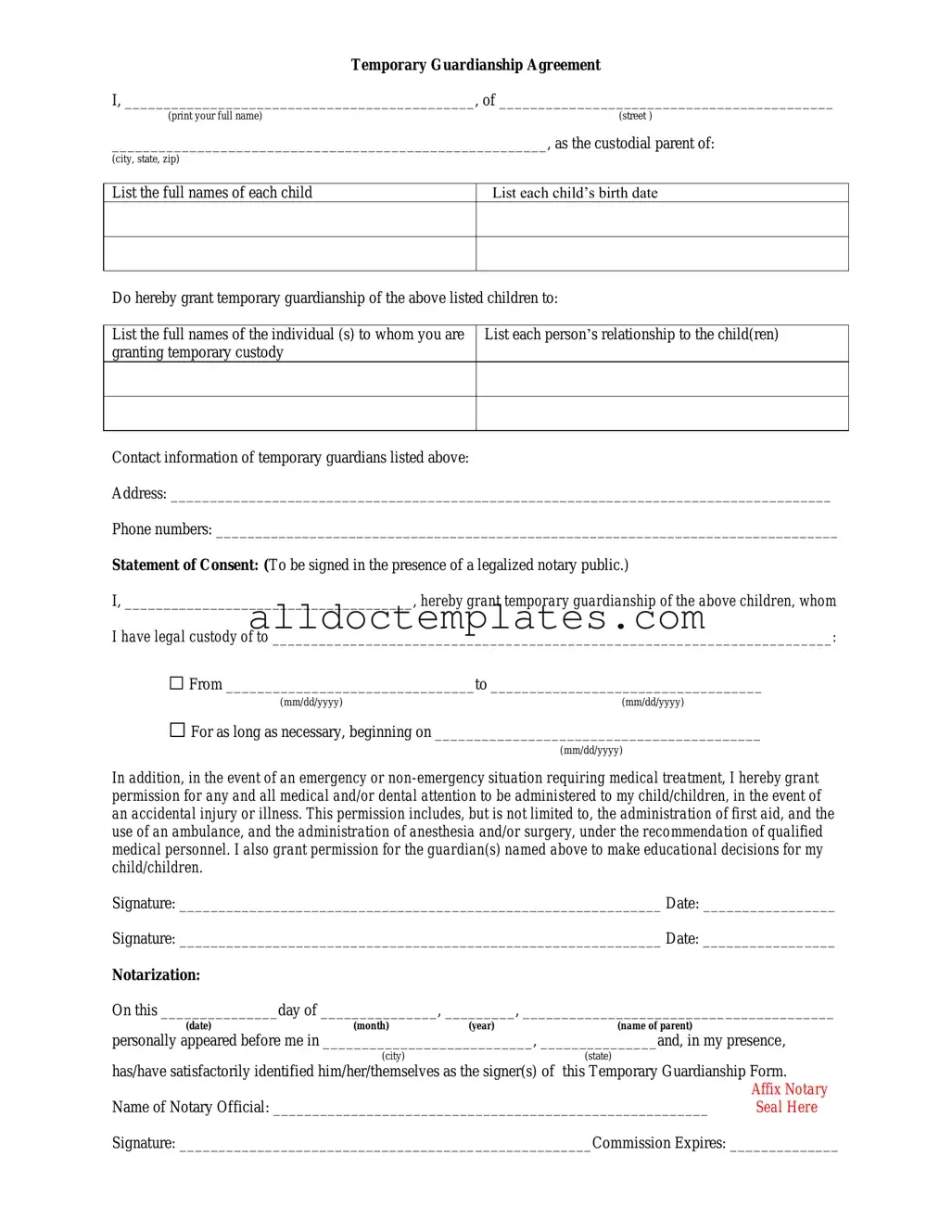 Fill in a Valid Temporary Custody Form