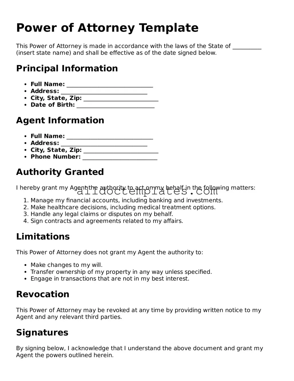 Valid Power of Attorney Template