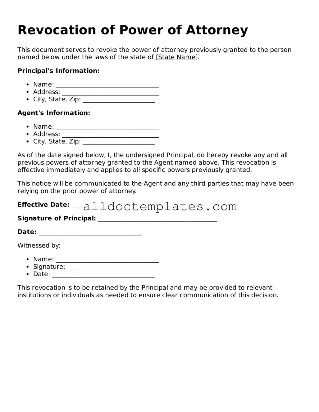 Valid Revocation of Power of Attorney Template