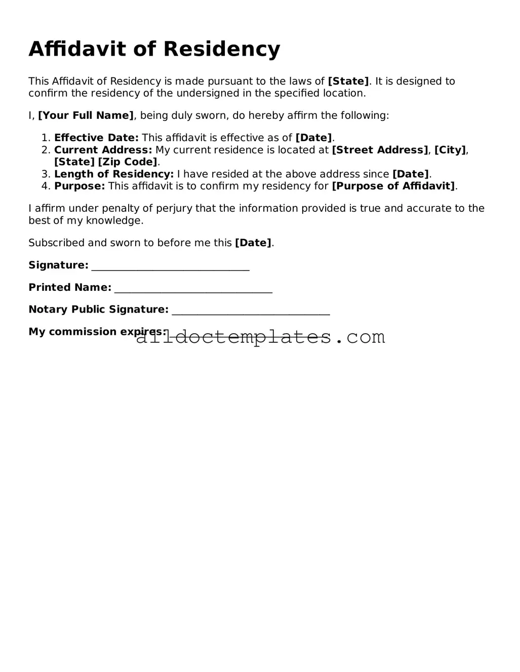 Valid Affidavit of Residency Template