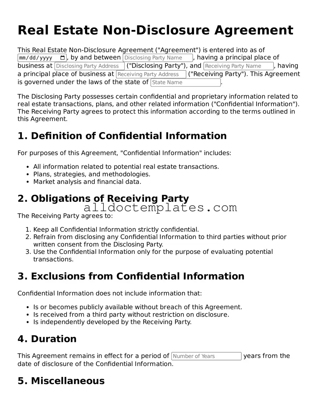 Valid Real Estate Non-Disclosure Agreement Template