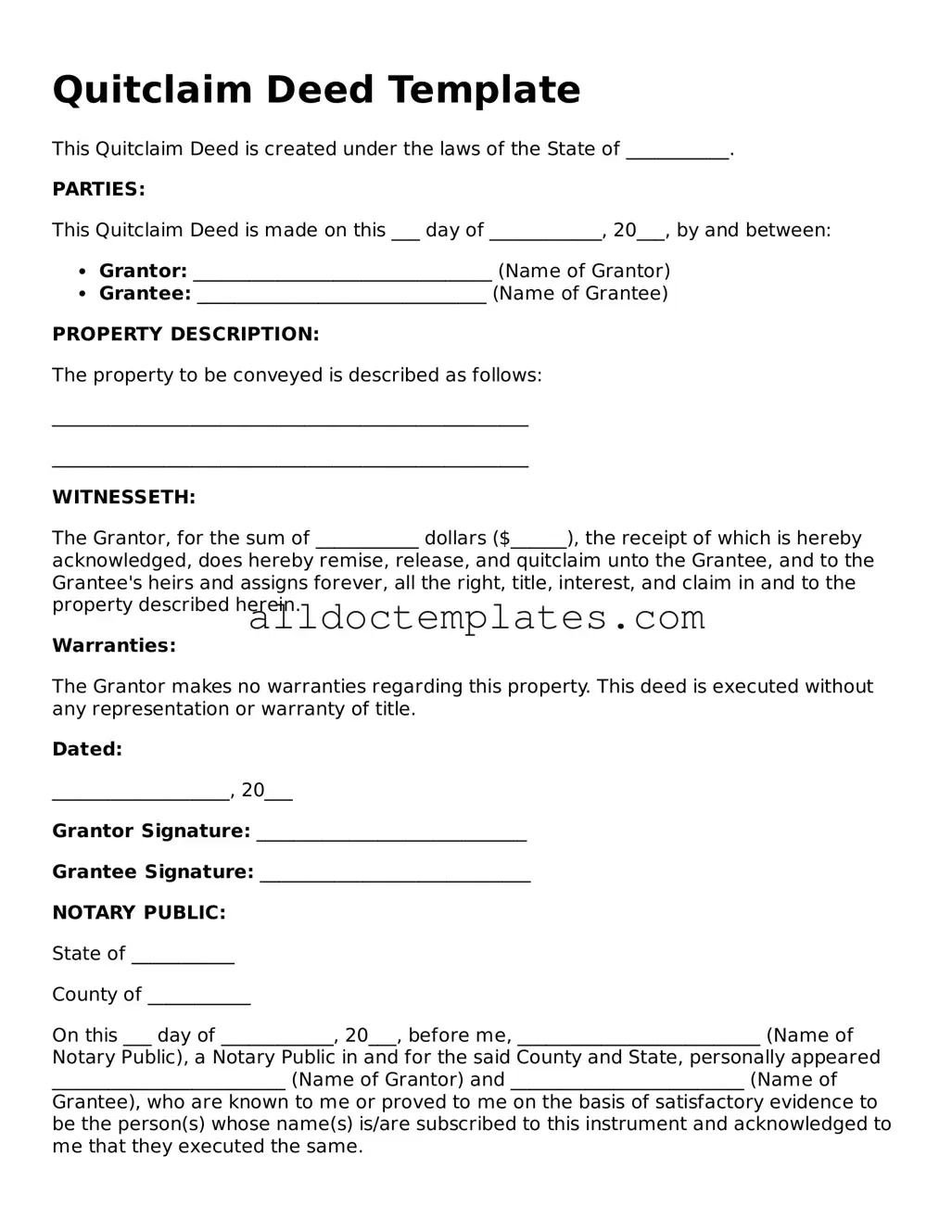 Valid Quitclaim Deed Template