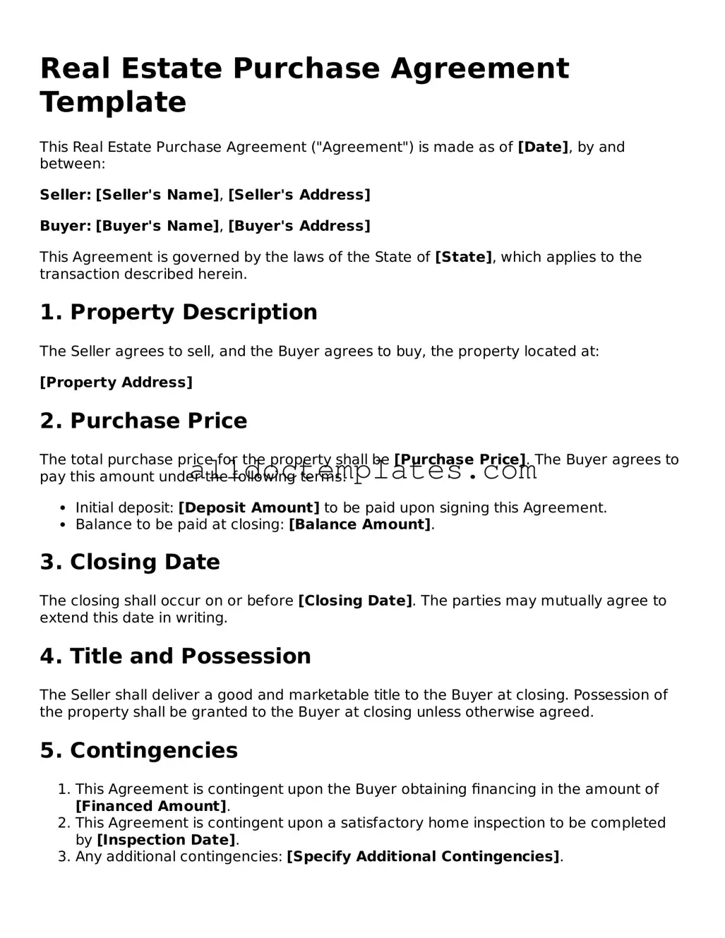 Valid Real Estate Purchase Agreement Template
