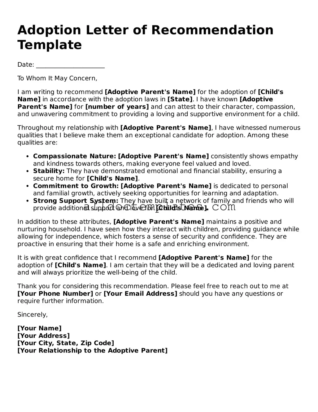 Valid Adoption Letter of Recommendation Template