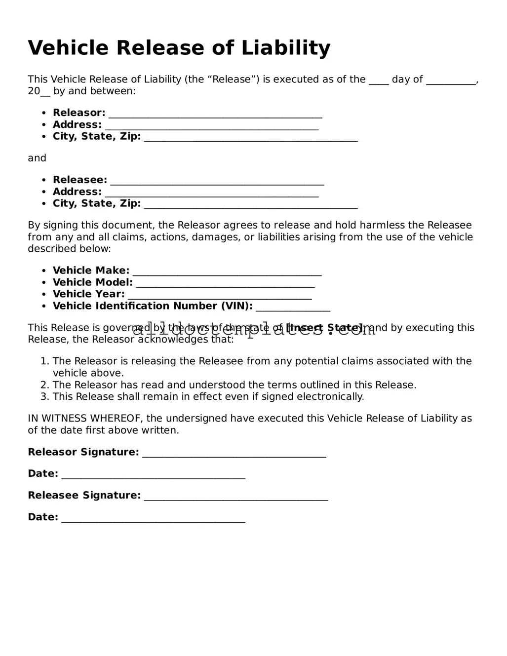 Valid Vehicle Release of Liability Template