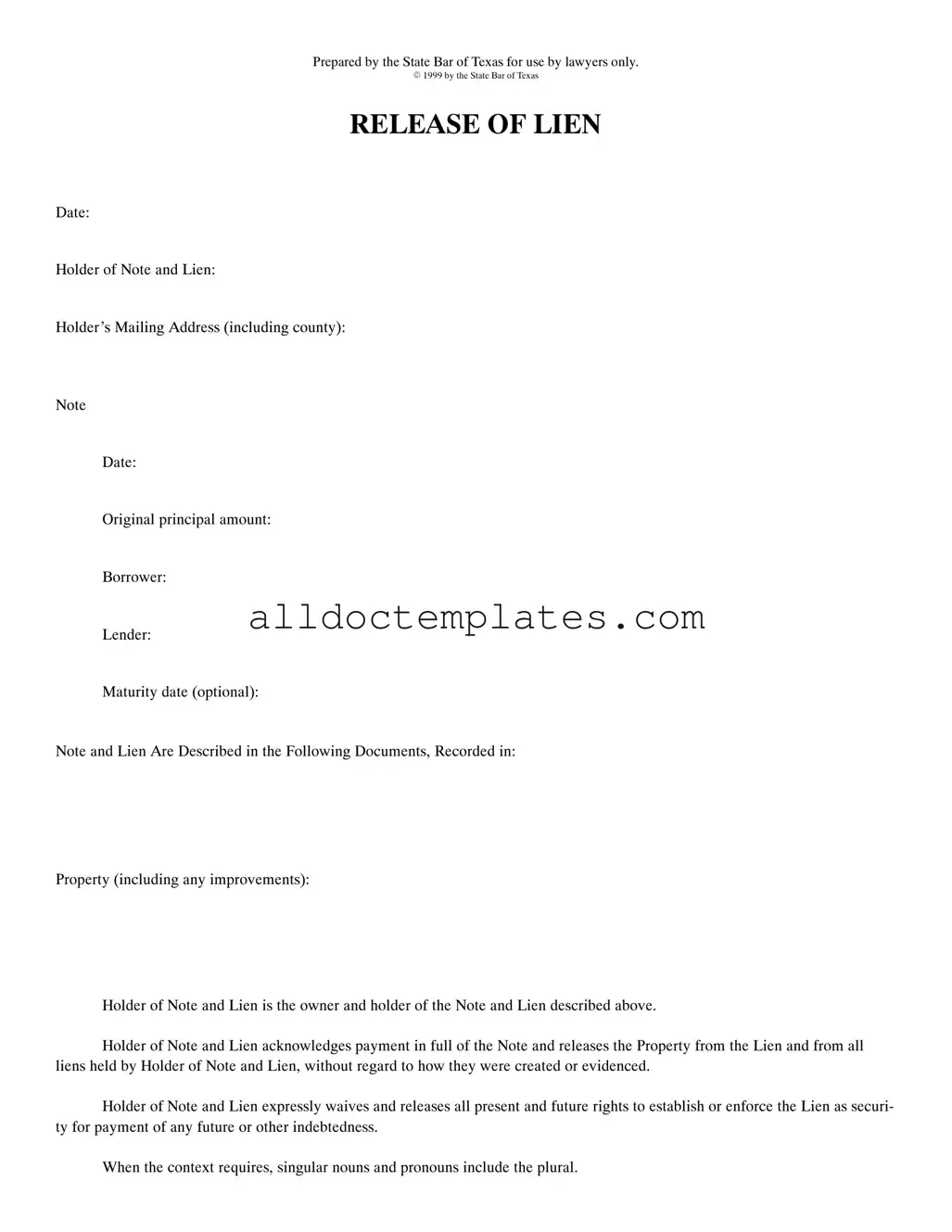 Fill in a Valid Release Of Lien Texas Form