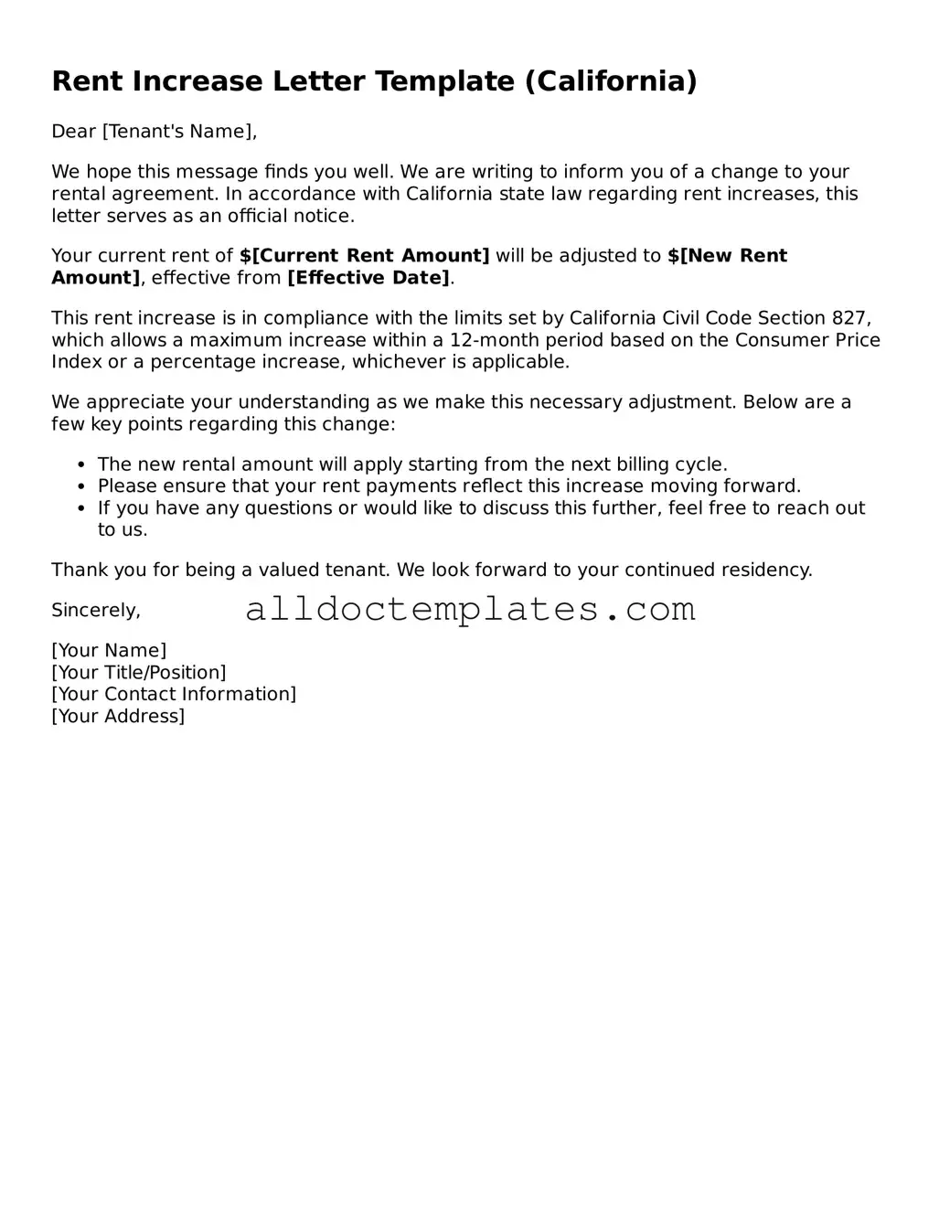 Valid Rent Increase Letter Template