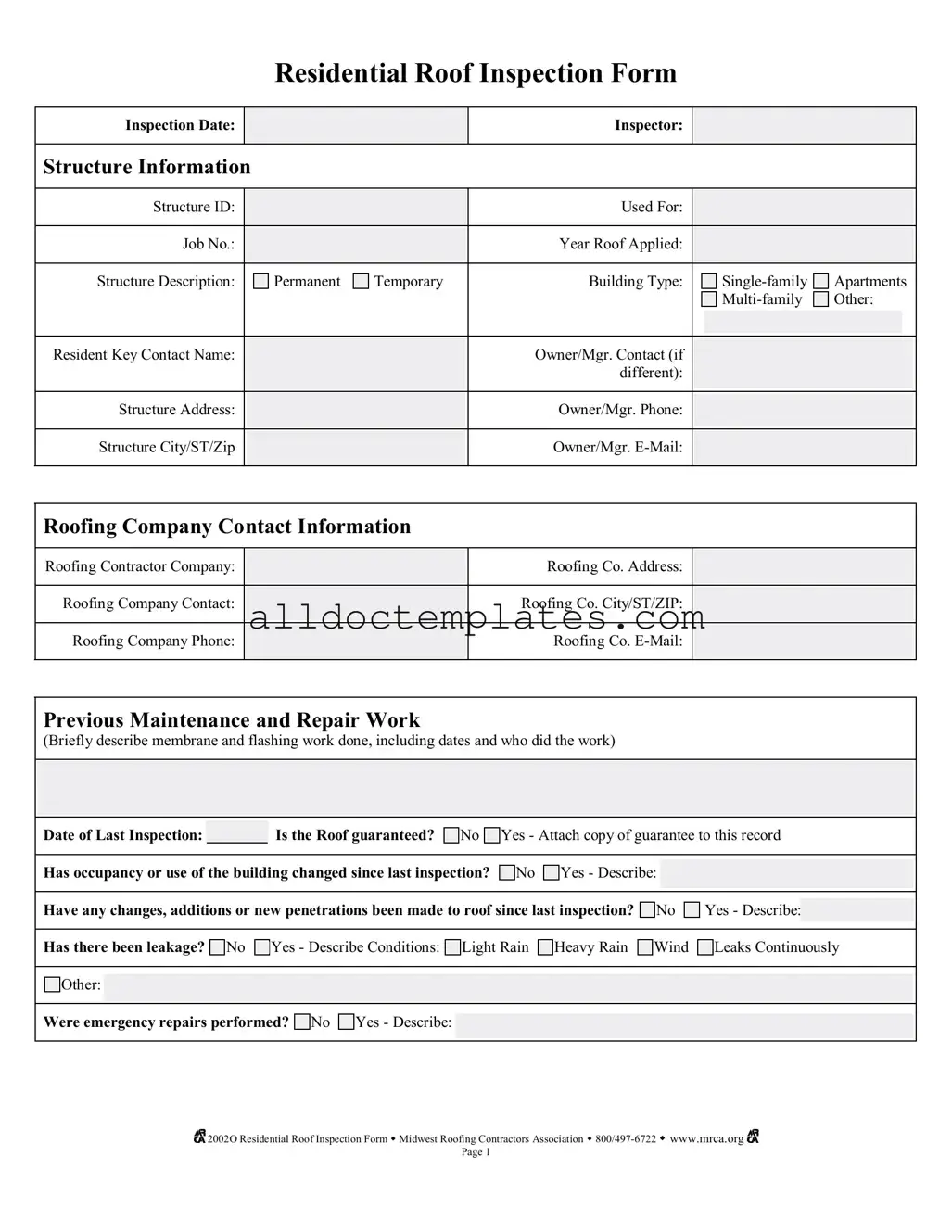 Fill in a Valid Roof Inspection Form