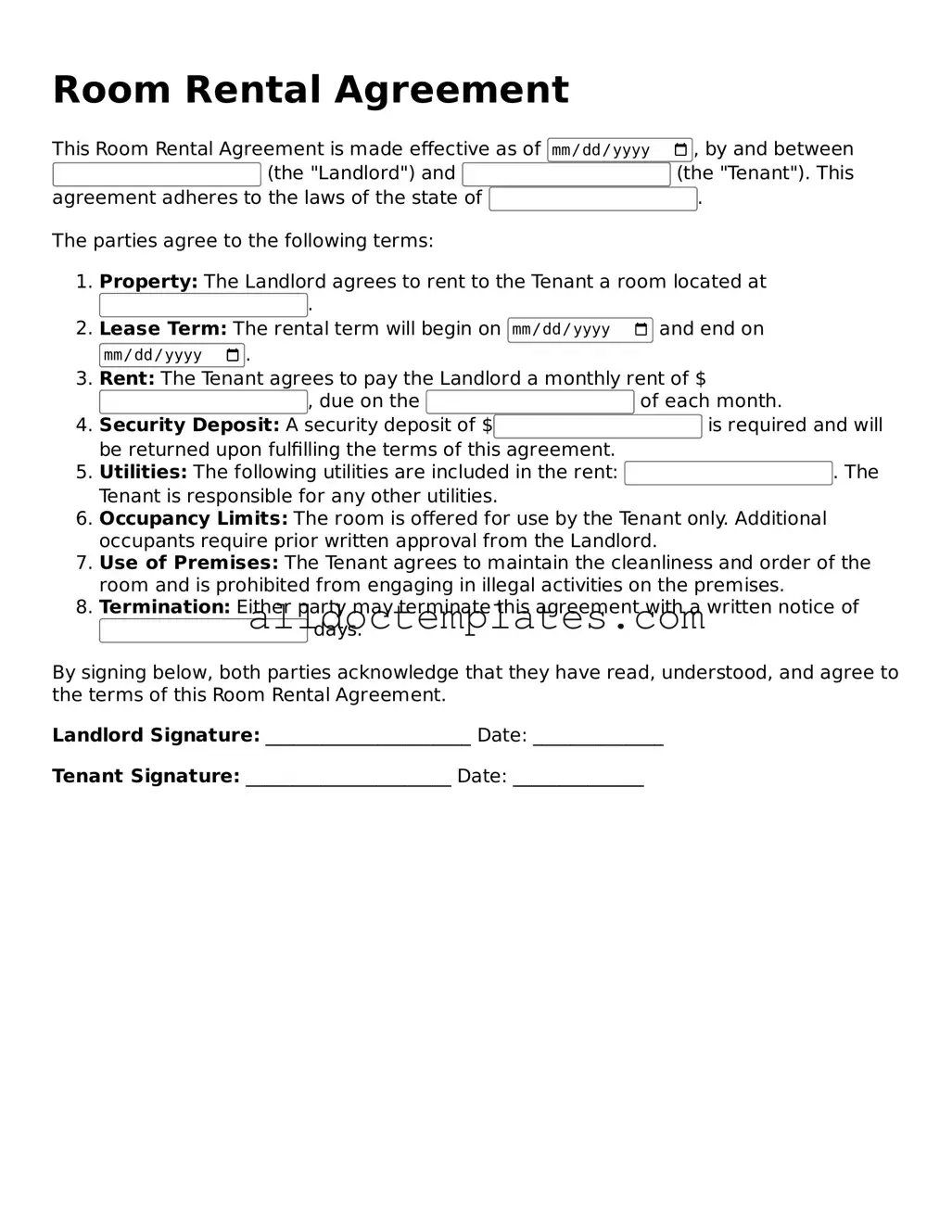 Valid Room Rental Agreement Template