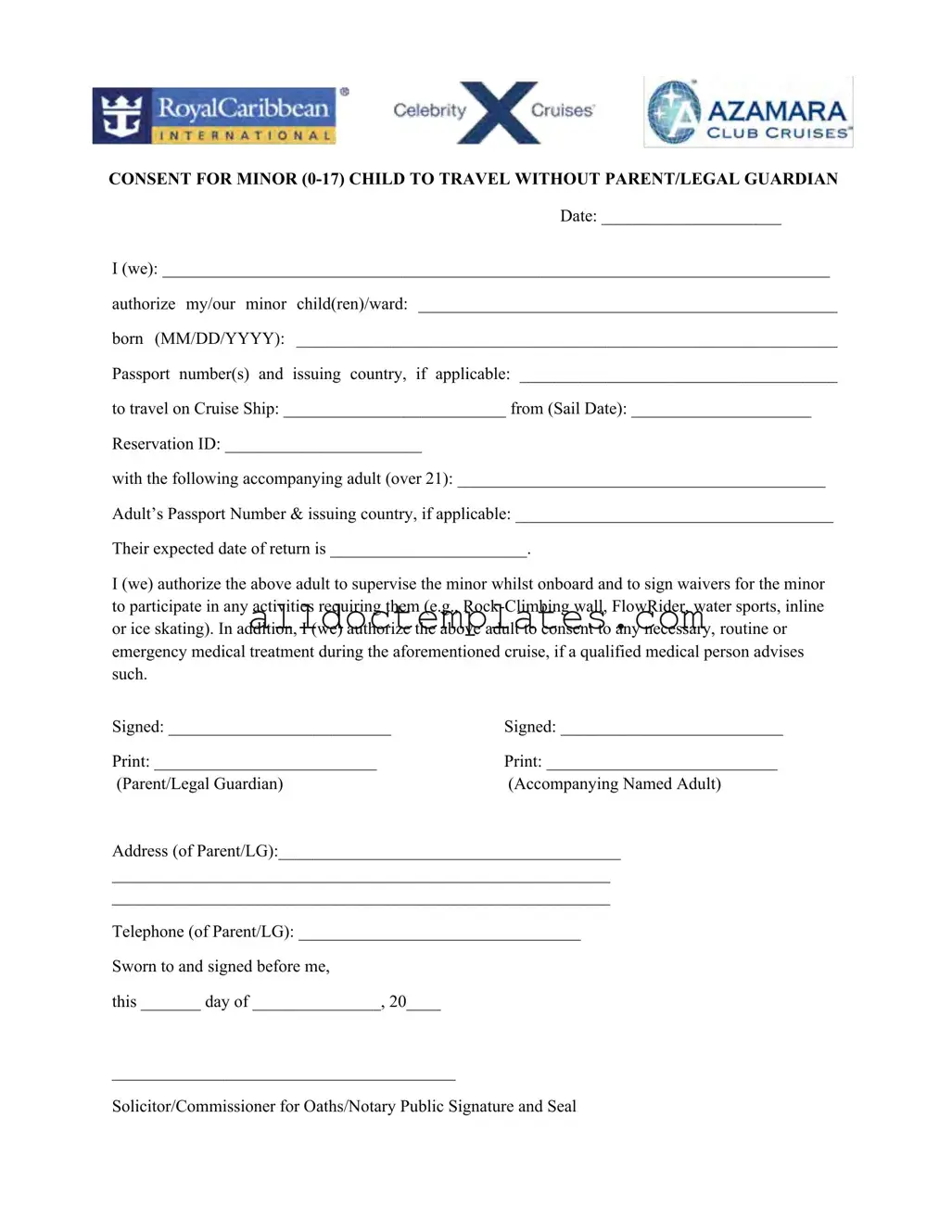Fill in a Valid Royal Caribbean Parental Consent Form
