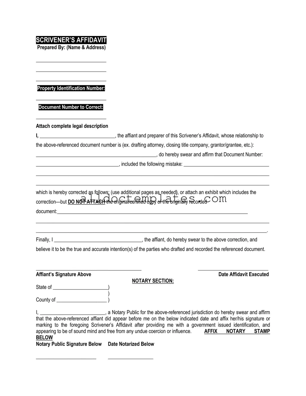 Fill in a Valid Scrivener's Affidavit Form