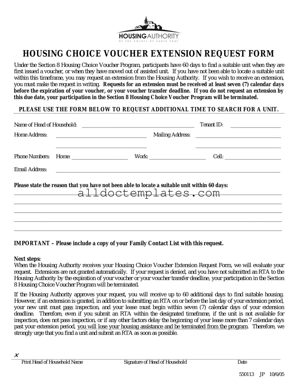 Fill in a Valid Section 8 Voucher Extension Form