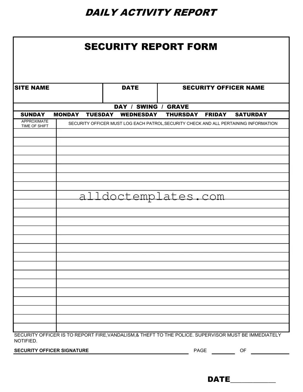 Fill in a Valid Security Guard Daily Report Sample Form