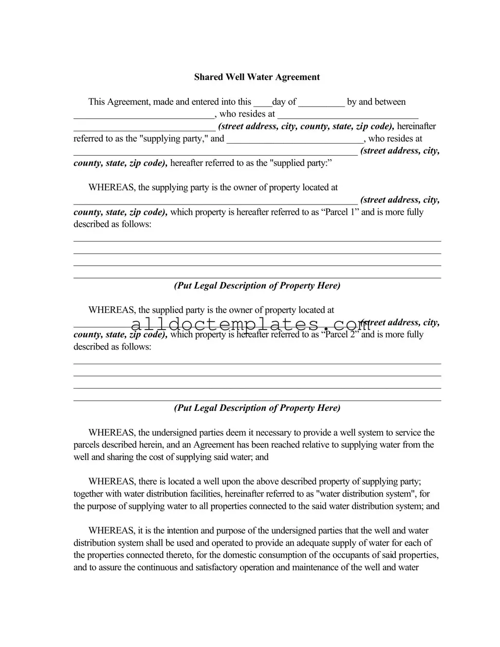 Fill in a Valid Shared Well Agreement Form