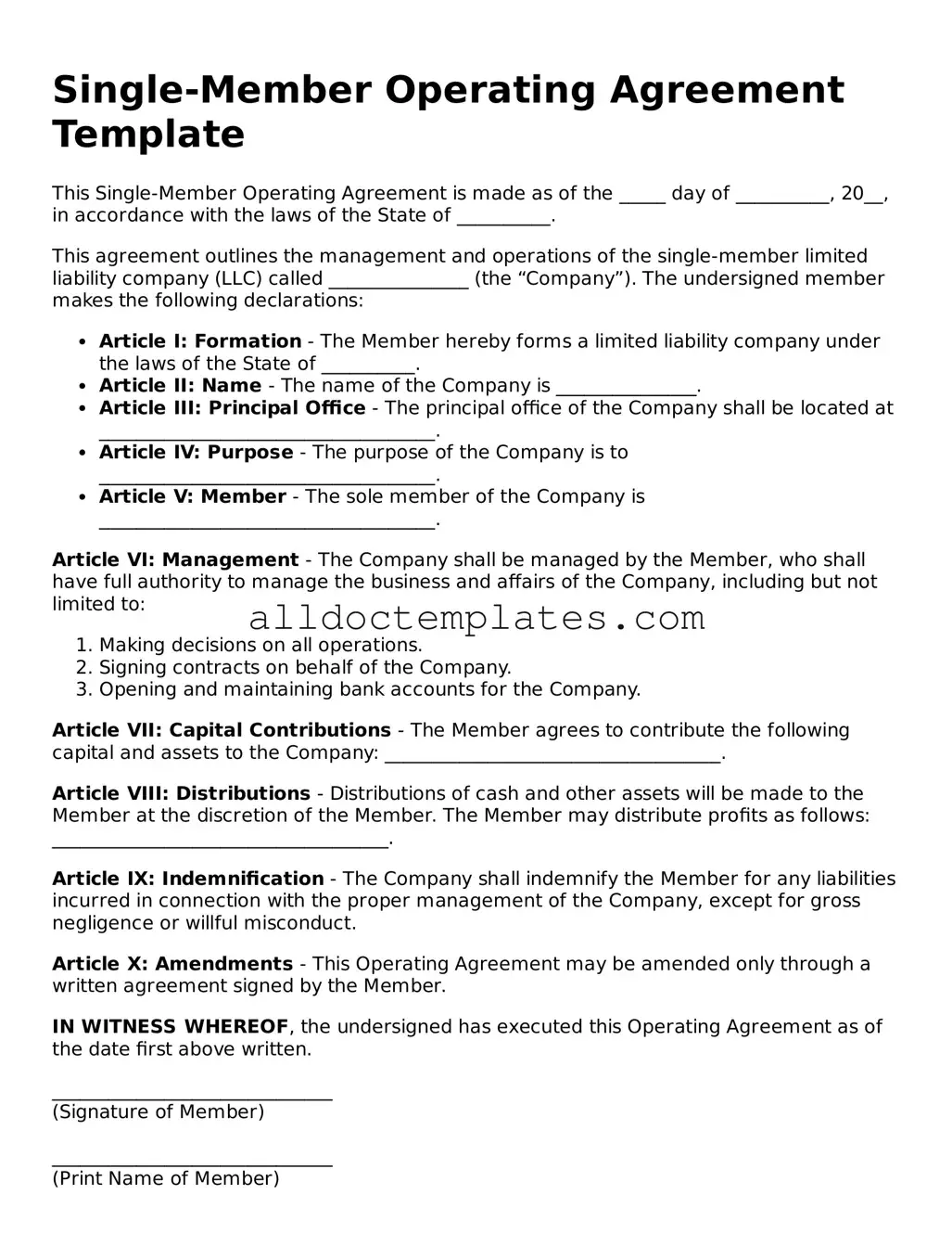 Valid Single-Member Operating Agreement Template