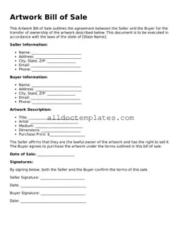 Valid Artwork Bill of Sale Template