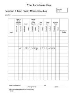 Fill in a Valid Bathroom Cleaning Log Sheet Form