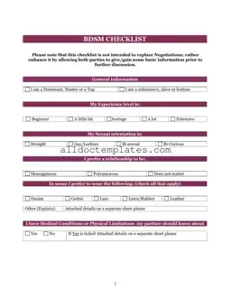 Fill in a Valid Bdsm Checklist Form