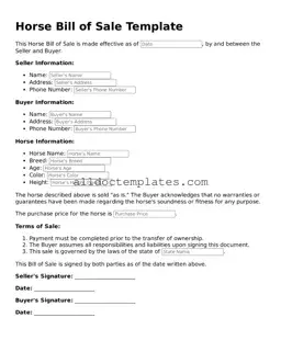 Valid Horse Bill of Sale Template