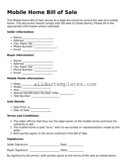 Valid Mobile Home Bill of Sale Template