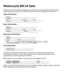 Valid Motorcycle Bill of Sale Template