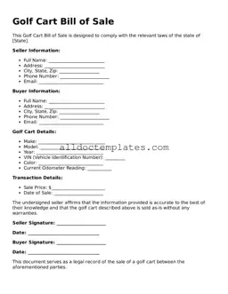 Valid Golf Cart Bill of Sale Template