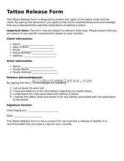 Valid Tattoo Release Template