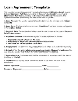 Valid Loan Agreement Template