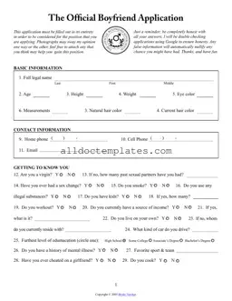Fill in a Valid Boyfriend application form Form