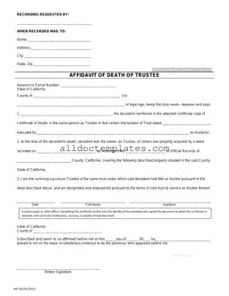 Fill in a Valid California Affidavit of Death of a Trustee Form