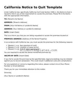 Free Notice to Quit Document for California State