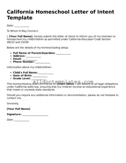 Free Homeschool Letter of Intent Document for California State