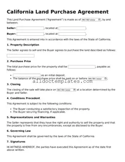 Free Land Purchase Agreement Document for California State