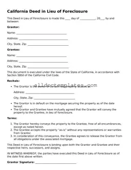 Free Deed in Lieu of Foreclosure Document for California State