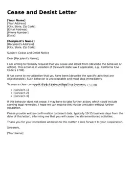 Valid Cease and Desist Letter Template