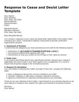 Valid Response to a Cease and Desist Letter Template