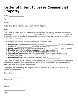 Valid Letter of Intent to Lease Commercial Property Template
