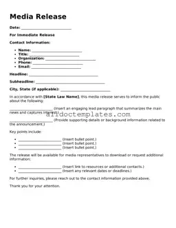 Valid Media Release Template