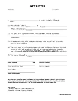 Fill in a Valid Gift Letter Form