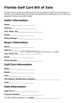Free Golf Cart Bill of Sale Document for Florida State