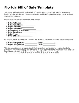 Free Bill of Sale Document for Florida State