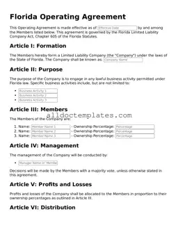 Free Operating Agreement Document for Florida State