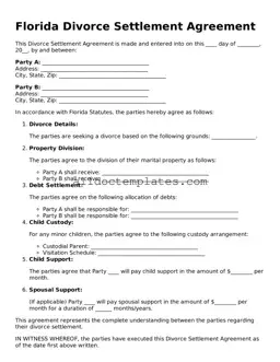 Free Divorce Settlement Agreement Document for Florida State