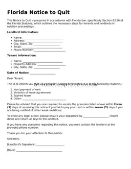 Free Notice to Quit Document for Florida State