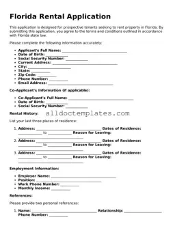 Free Rental Application Document for Florida State