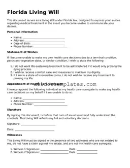 Free Living Will Document for Florida State