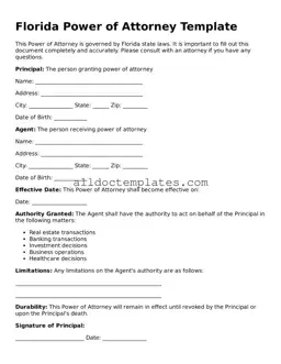 Free Power of Attorney Document for Florida State