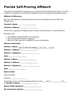 Free Self-Proving Affidavit Document for Florida State